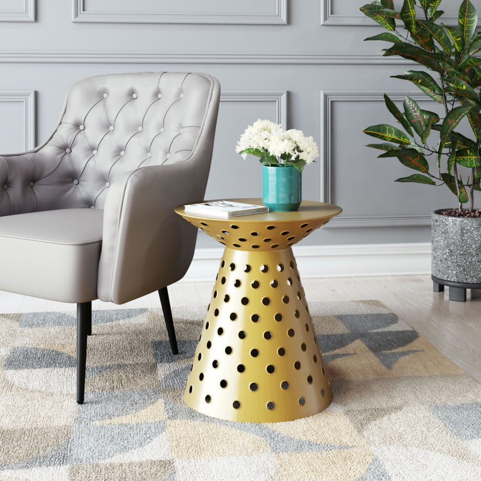 Sofa Side Table, Round, Aluminum, Metal, Gold, Lounge Cafe Lobby Hospitality