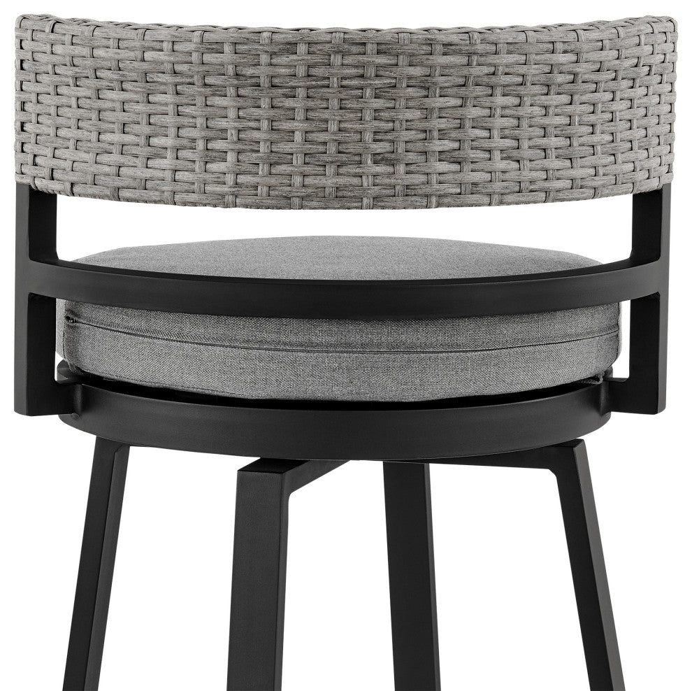 Encinitas Outdoor Stool, Aluminum With Wicker/Gray Cushions, Bar Height