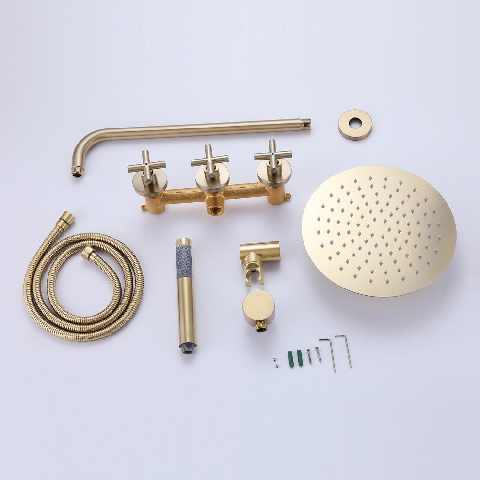 Luxury Wall Mounted Complete Shower System with Rough-in Valve, Brushed Gold