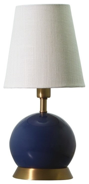 Geo Accent Lamp, Navy Blue With Weathered Brass Accents With Linen Hardback