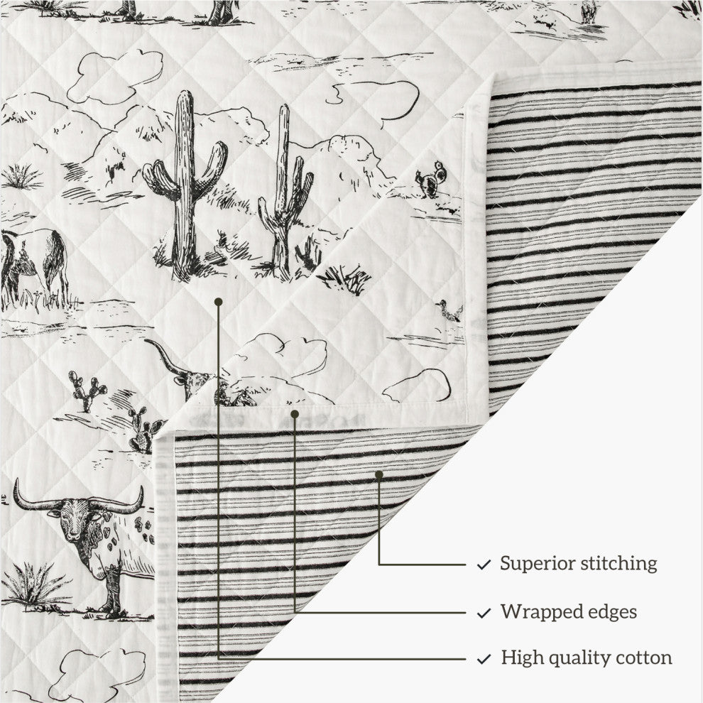 3-Piece Ranch Life Western Toile Reversible Quilt Set, Twin