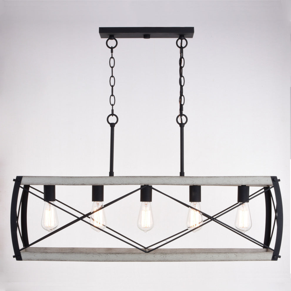 Montclare 35" 5 Light Linear Chandelier Textured Black and White Ash