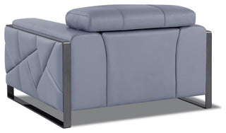 Mod Slate Blue Leather and Chrome Deco Accent Chair