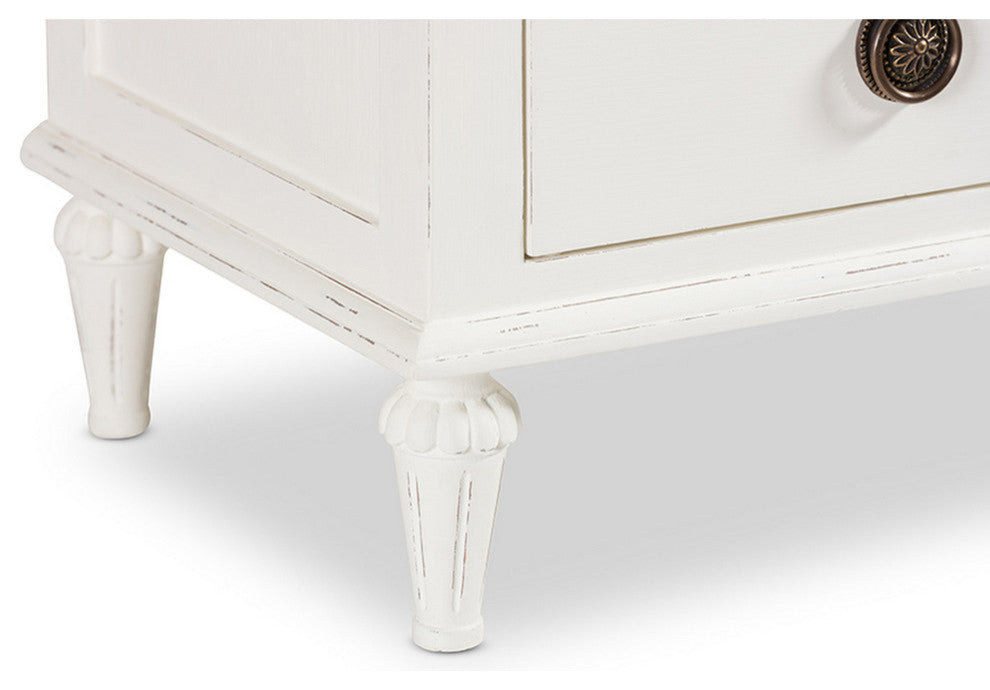 Urban Designs Rome French-Inspired Rustic Whitewash Wood 3-Drawer Nightstand