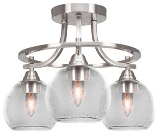 Paramount 3-Light Semi-Flush Light, Brushed Nickel, 5.75" Clear Bubble Glass