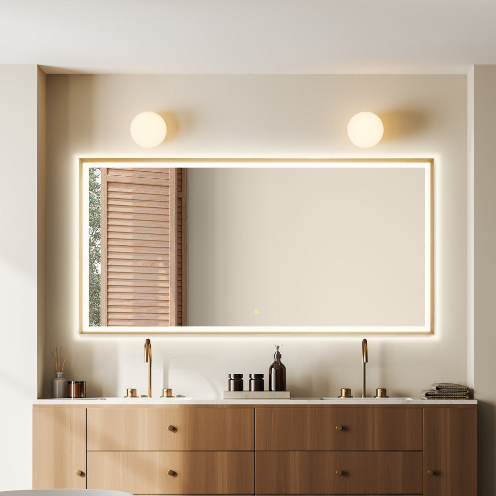 Apollo Anti-Fog Dimmable Vanity, LED Lighted Wall Mirror, Brushed Gold, 72"