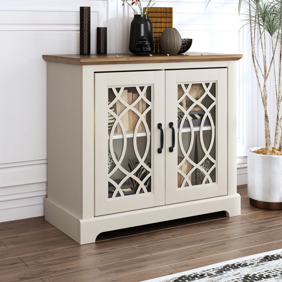 Raccon Black with Knotty Oak Accent Cabinet with 2 Doors, Ivory With Knotty Oak