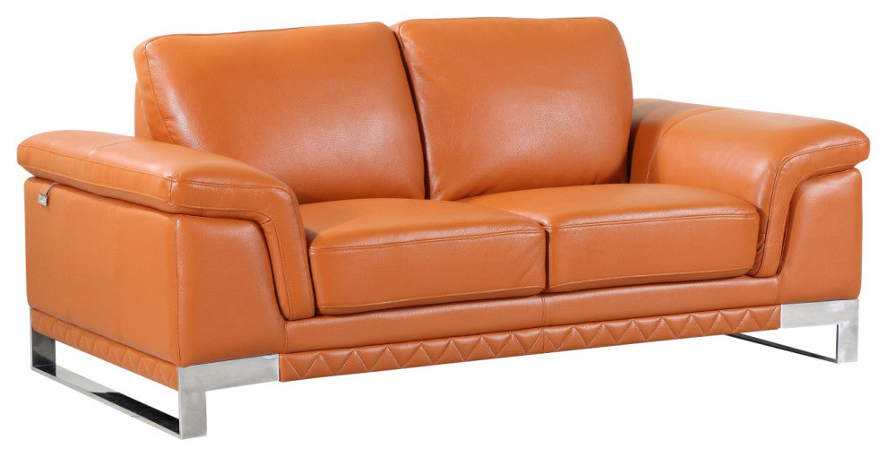 96" Lovely Camel Leather Sofa Set