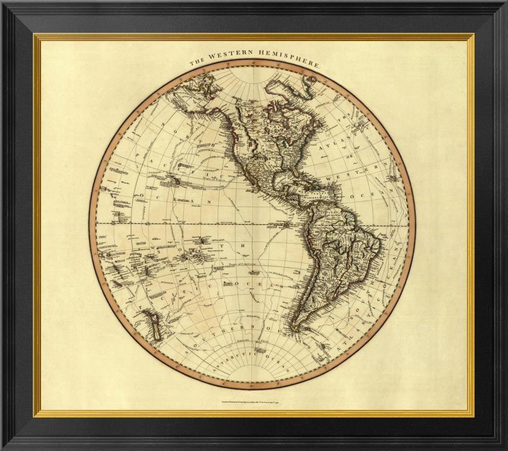 "Western Hemisphere, 1799" Framed Canvas Giclee by John Cary, 26x23"