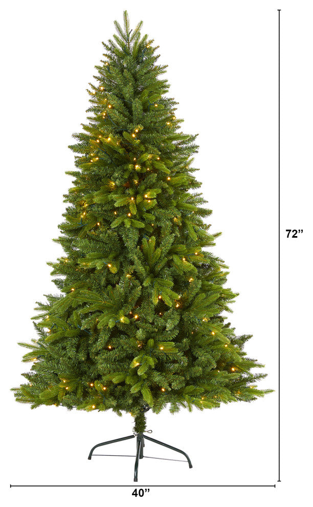 6' Sun Valley Fir Artificial Christmas Tree With 300 Clear LED Lights