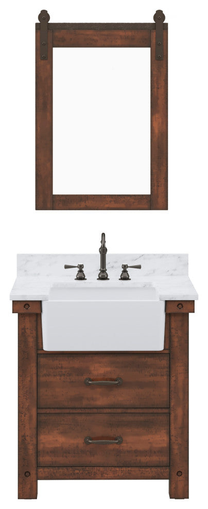 Paisley 30" Vanity, Rustic Sienna, Vanity With Faucet & Barn Mirror