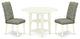 3Pc Dining Set, Round Table, 2 Parson Chairs, Smoke Chairs Seat, Linen Whites