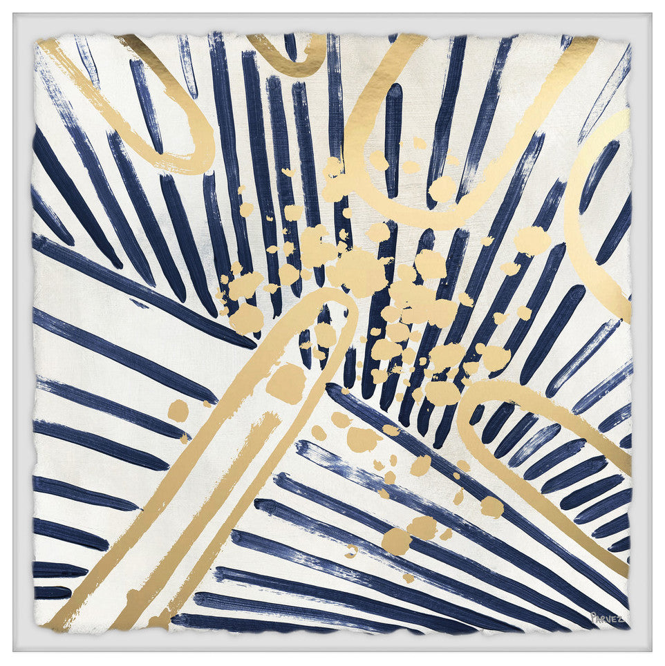 "Blue and Gold Strokes" Framed Painting Print, 24"x24"