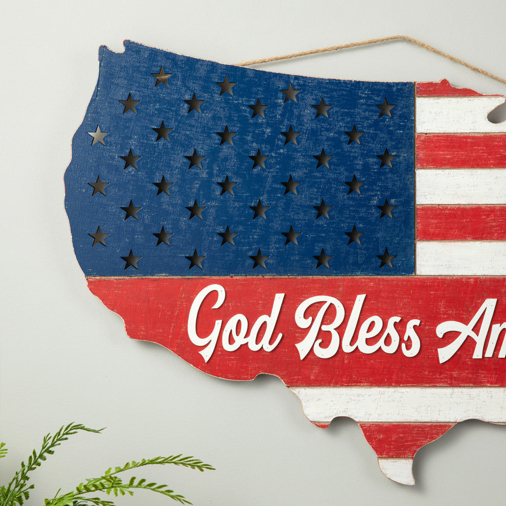 32.25"L Wooden Patriotic America Map Wall Decor