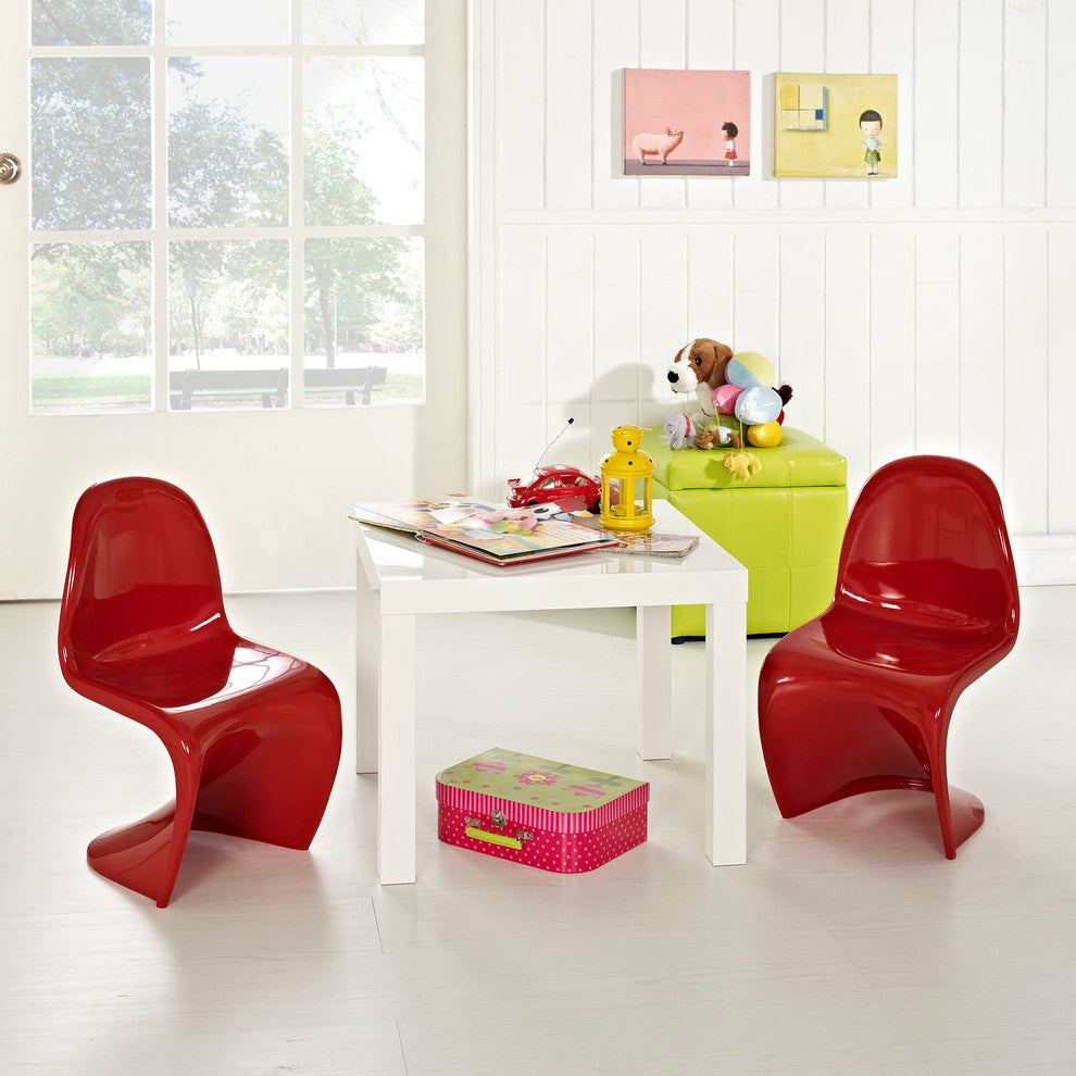 Modern Contemporary Living Room Kids Chair Set of 2 Red
