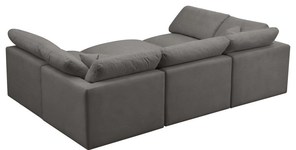 Plush Velvet / Down Standard Comfort 6-Piece U-Shaped Modular Sectional, Grey