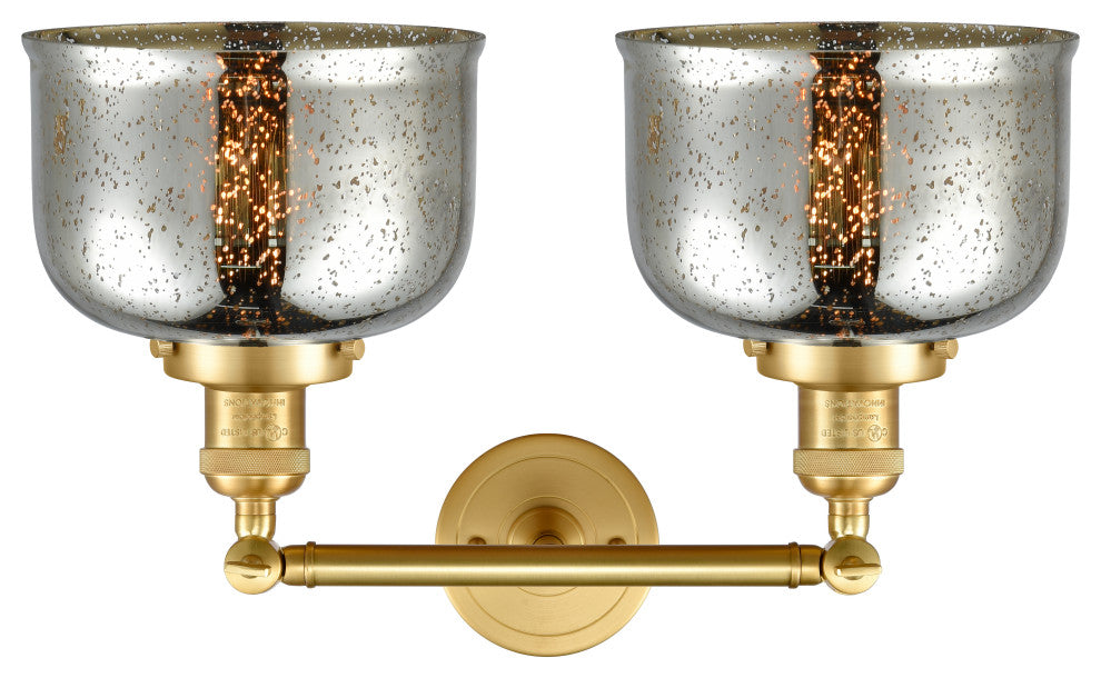 Large Bell 2 Light Bath Vanity Light, Satin Gold, Silver Plated Mercury