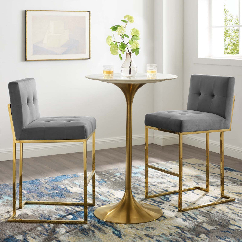 Privy Gold Stainless Steel Performance Velvet Bar Stool Set of 2 - Gold Charcoal