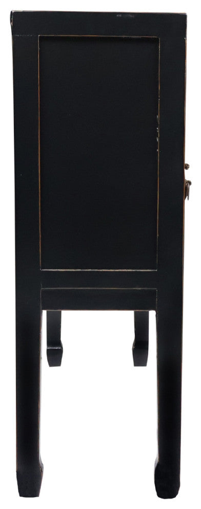 Chinese Console Lacquer Lady Chest, Black With Gold Highlight