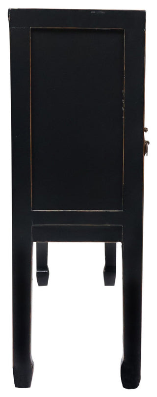 Chinese Console Lacquer Lady Chest, Black with Gold Highlight