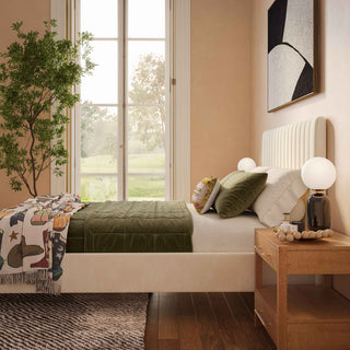 Angela Velvet Upholstered Bed, Cream, Full