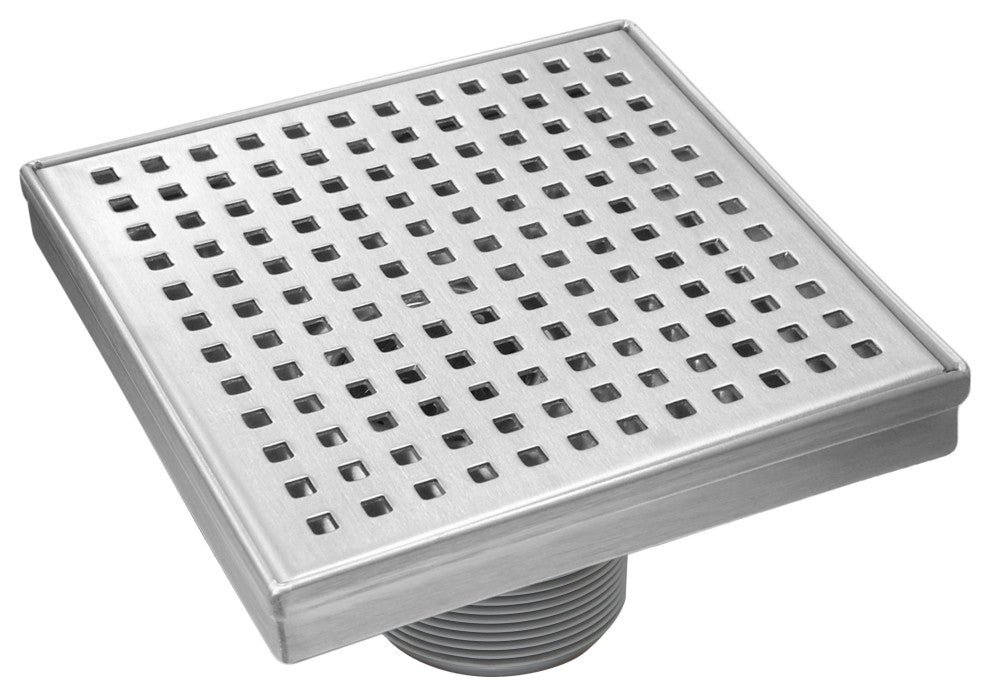 HEATGENE Square Shower Drain With Flat Cover and Base Flange, Brush, 6"