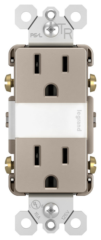 Night Light With Two 15A Tamper-Resistant Outlets, Nickel