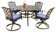 Fletcher 5-Piece Outdoor Aluminum Dining Set With Cushions, Blue Olefin