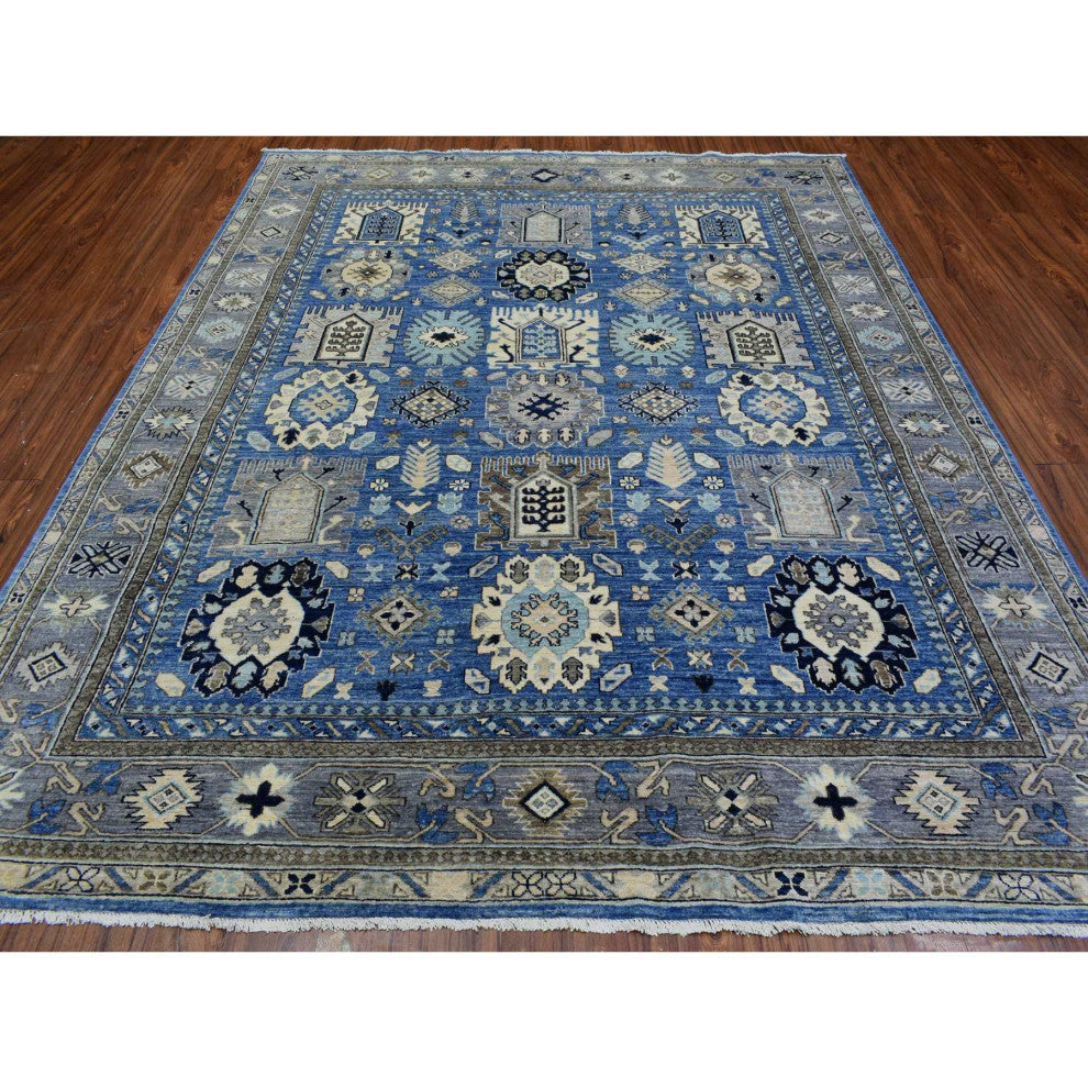 Light Blue, Organic Wool Hand Knotted, Afghan Ersari Oriental Rug, 8'1"x9'9"