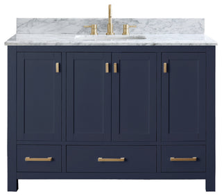 Avanity Modero Bath Vanity in Navy Blue, 48", Single Sink, Carrara White Marble