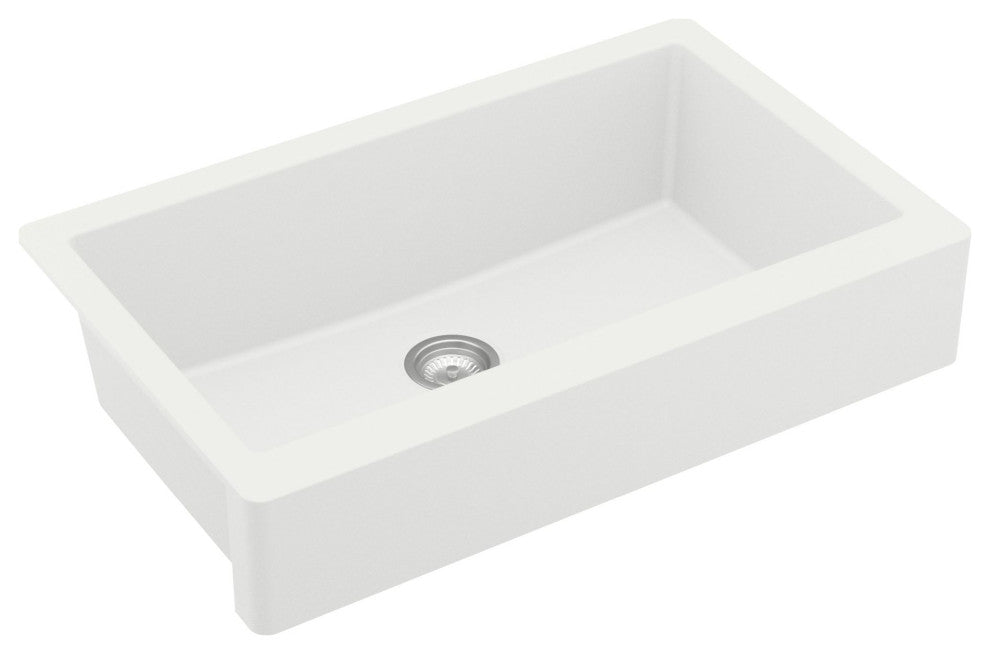 Karran Retrofit Farmhouse Quartz 34" Single Bowl Sink Kit, White