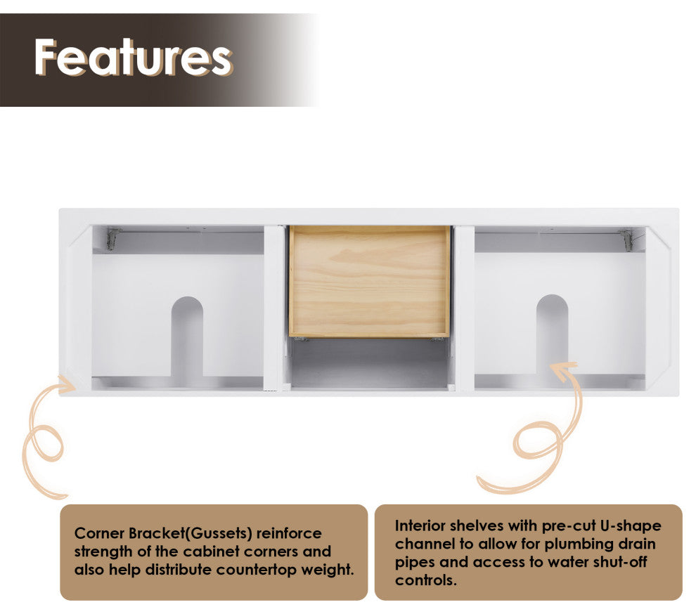 Laurel Bathroom Vanity with Calacatta White Quartz Stone Countertop, White, 72", With Mirror