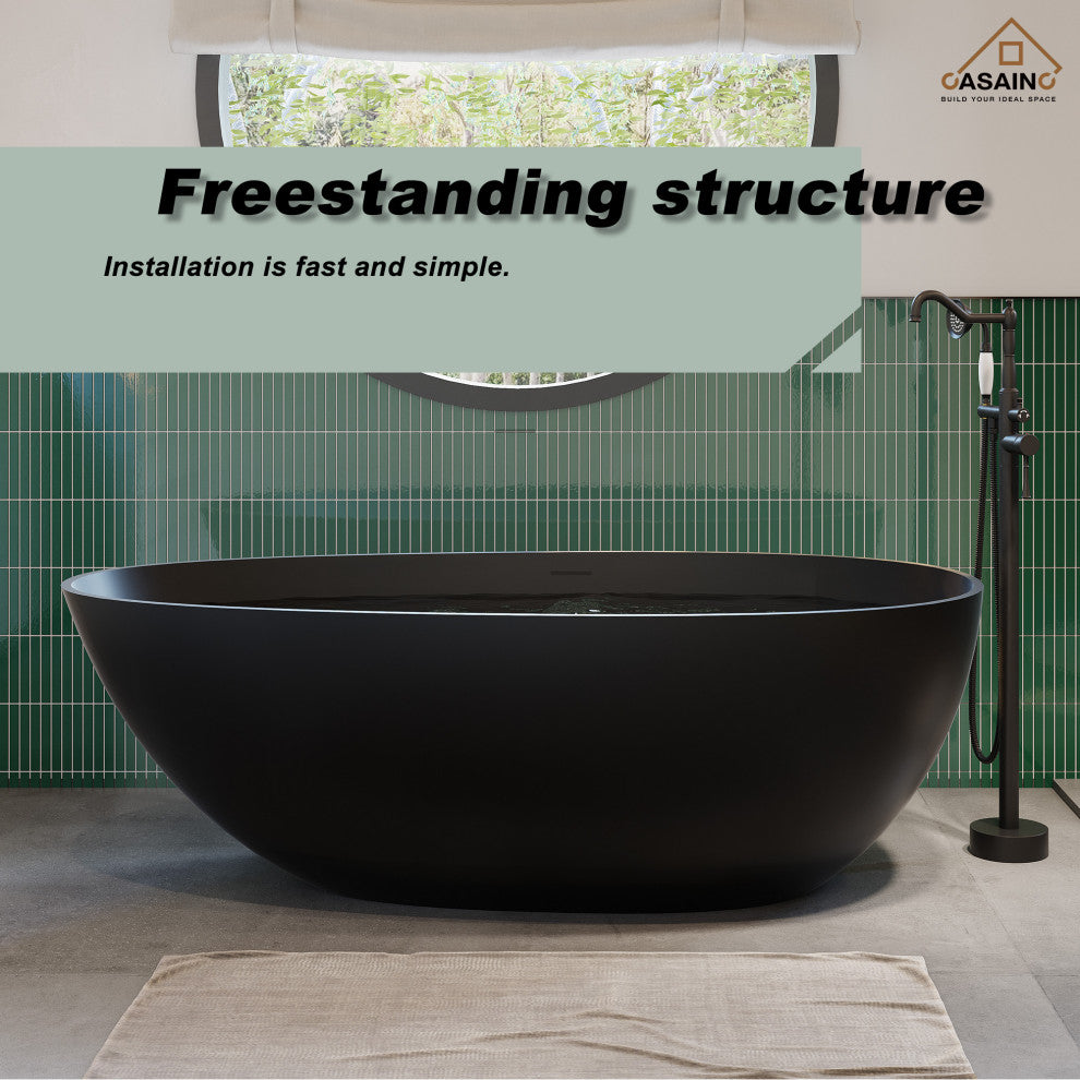 59in Solid Surface Freestanding Bathtub in Matte Black, Matte Black