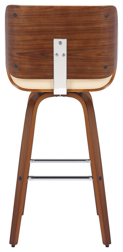 Tyler 30" Bar Height Swivel Cream Faux Leather and Walnut Wood Bar Stool