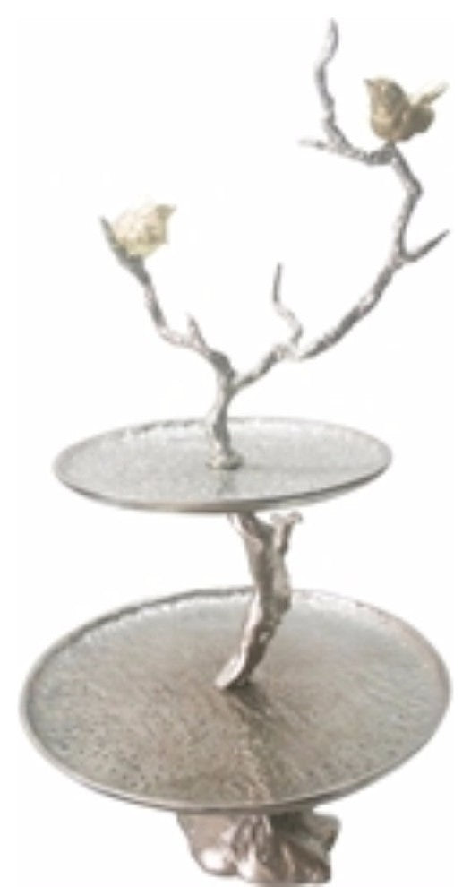 Benzara BM158344 EImpressively Designed Iron Branch 2-Tiered Tray, Silver