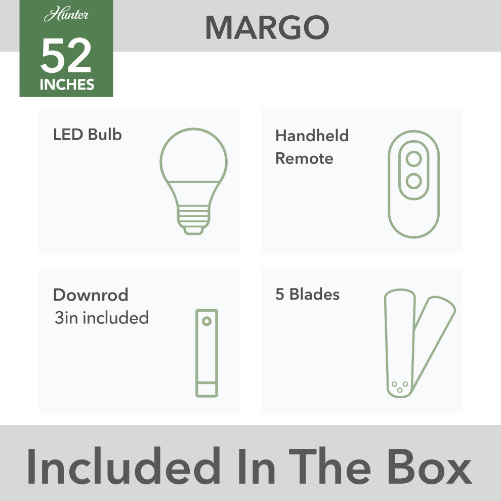 Hunter 52" Margo Textured White Ceiling Fan, LED Light Kit and Handheld Remote