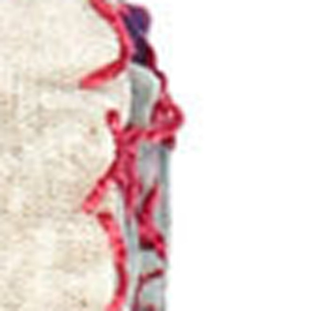 50" X 70" Pink and Ivory Kantha Cotton Floral Throw Blanket with Embroidery