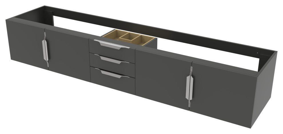 CastelloUSA Alpine 84" Wall Mounted Vanity, Base Only, Black, Chrome Handles