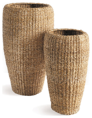 Seagrass Tall Round Planters, Set of 2