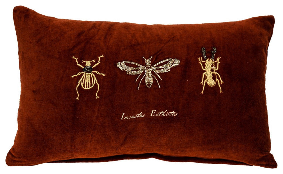 Golden Insects Velvet Throw Pillow