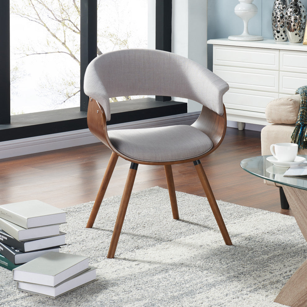 Fabric and Wood Accent Chair, Gray
