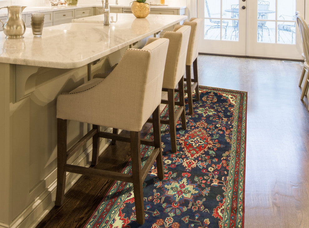 Fine Vintage Distressed Benon Navy/Ivory Runner, 3'8 x 9'11