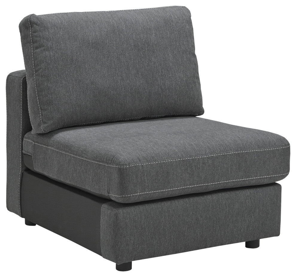 Benzara BM241975 Armless Chair With Fabric Padded Seat and Block Legs, Gray