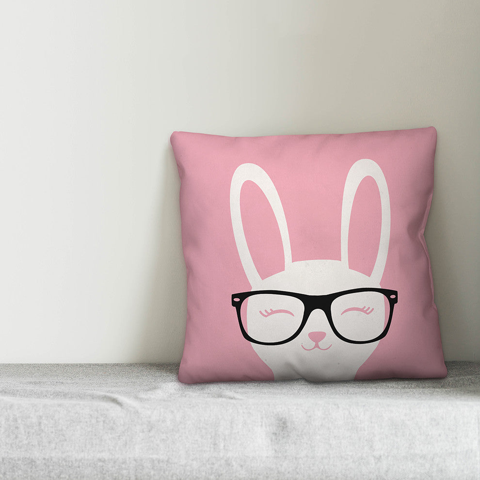 Happy Bunny with Glasses 20x20 Throw Pillow Cover