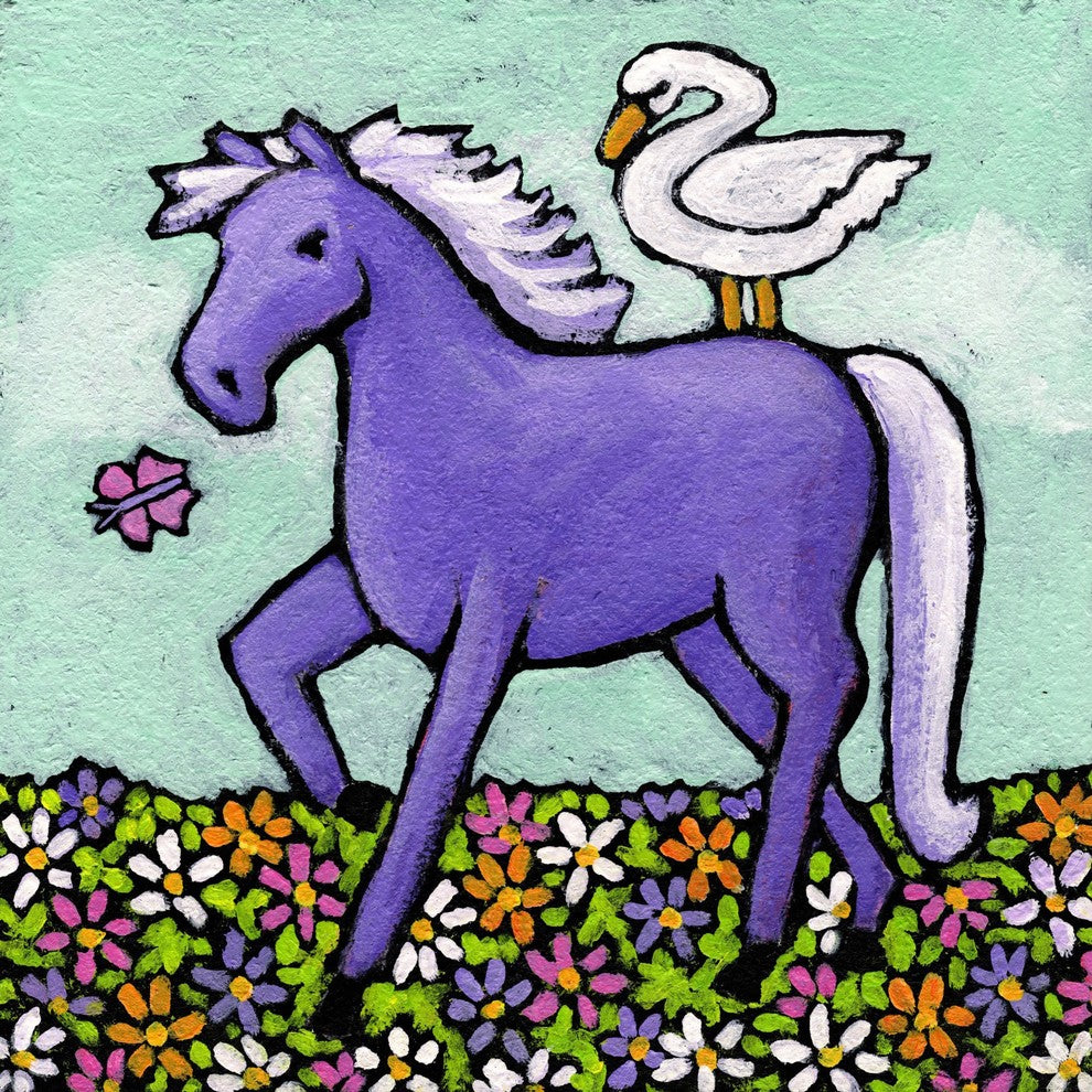 Marmont Hill, "Swan Riding a Horse" by Janet Nelson on Wrapped Canvas, 32x32