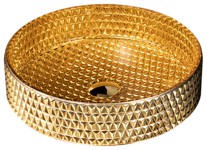 Vessel Transparent Diamond Shaped Crystal Glass Bathroom Wash Sink, Gold