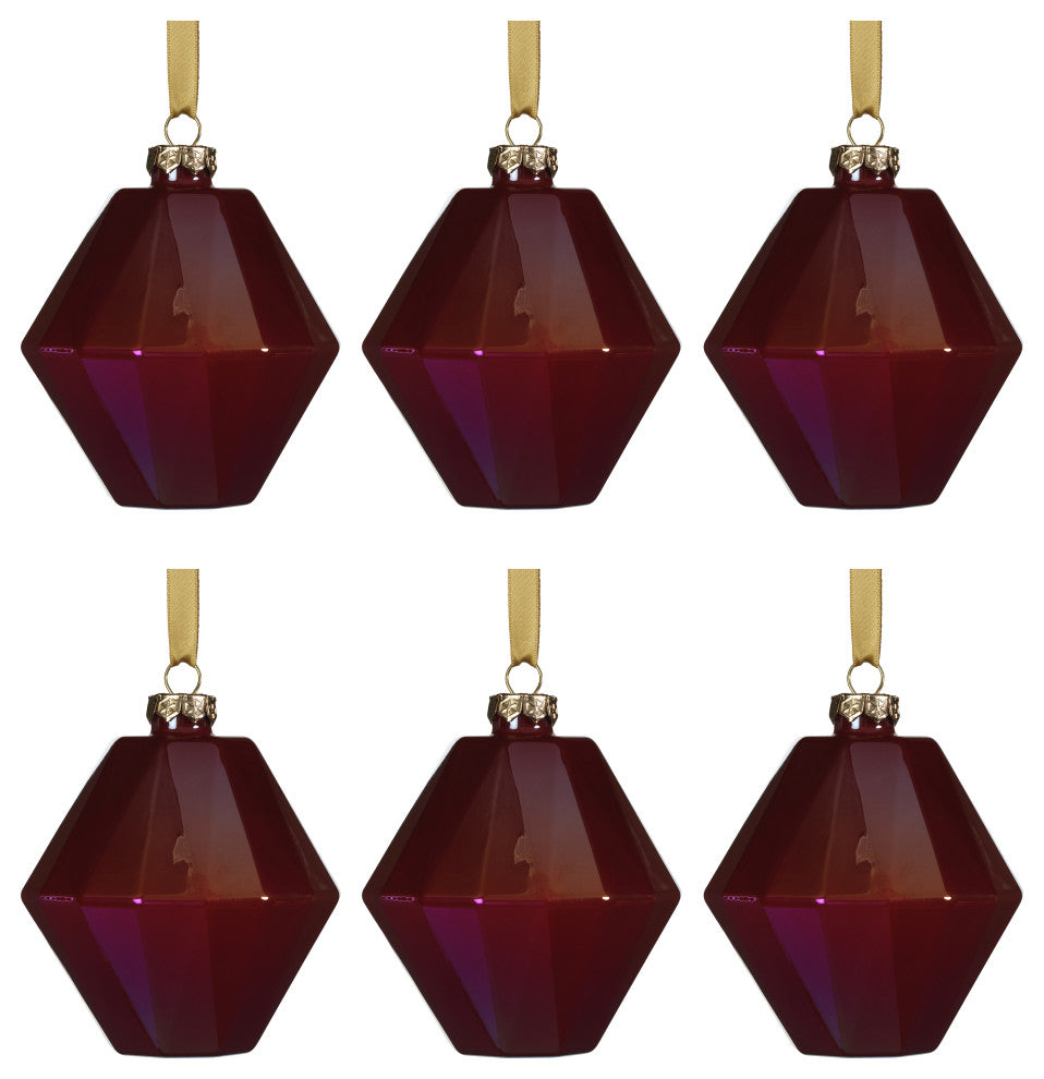 6-Piece Set Red Luster Faceted Glass Hanging Ornaments, Hexagon