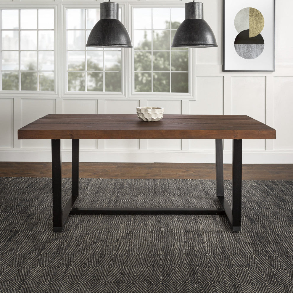 Dining Table Solid Pine Wood - Woven Paths Rustic Farmhouse, Mahogany