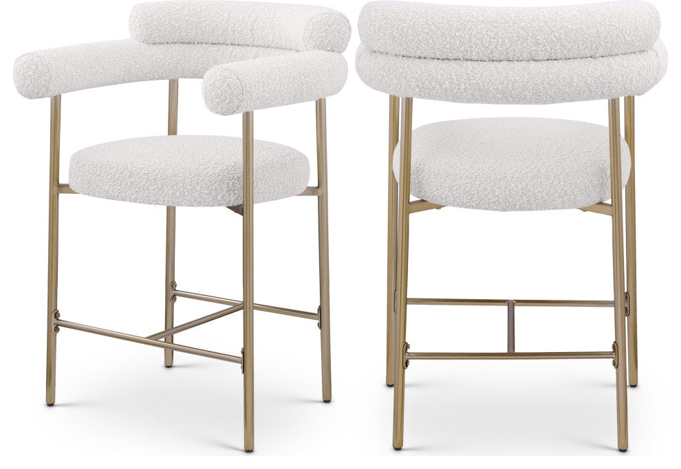 Blake Boucle Fabric Upholstered Counter Stool, Set of 2, Cream, Brushed Finish