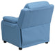Deluxe Padded Contemporary Light Blue Vinyl Kids Recliner With Storage Arms